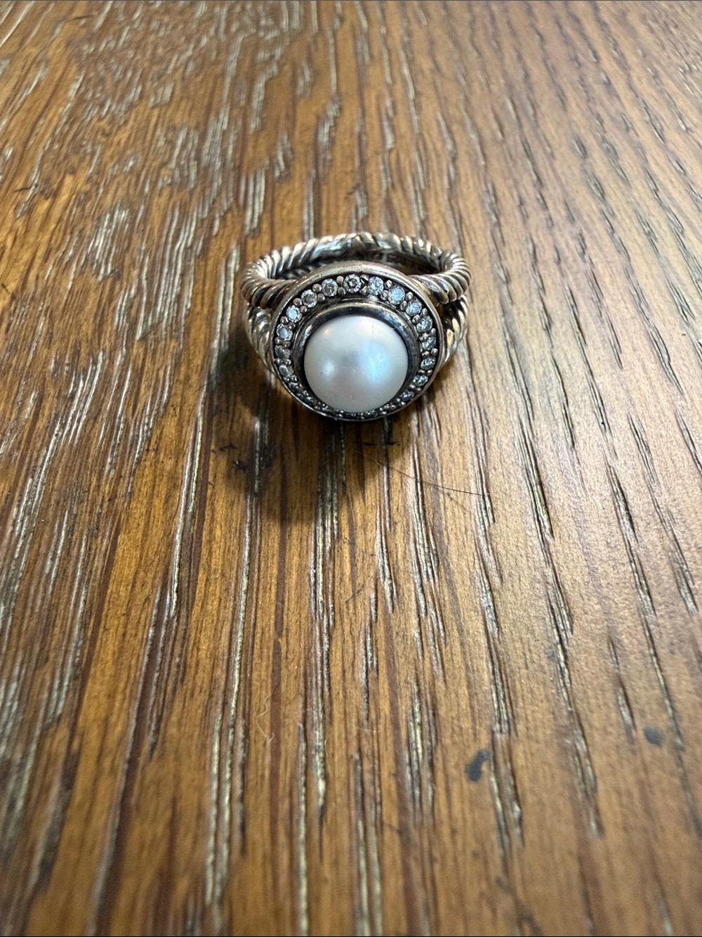 David Yurman SS Albion 8 mm Pearl and Diamond Ring.